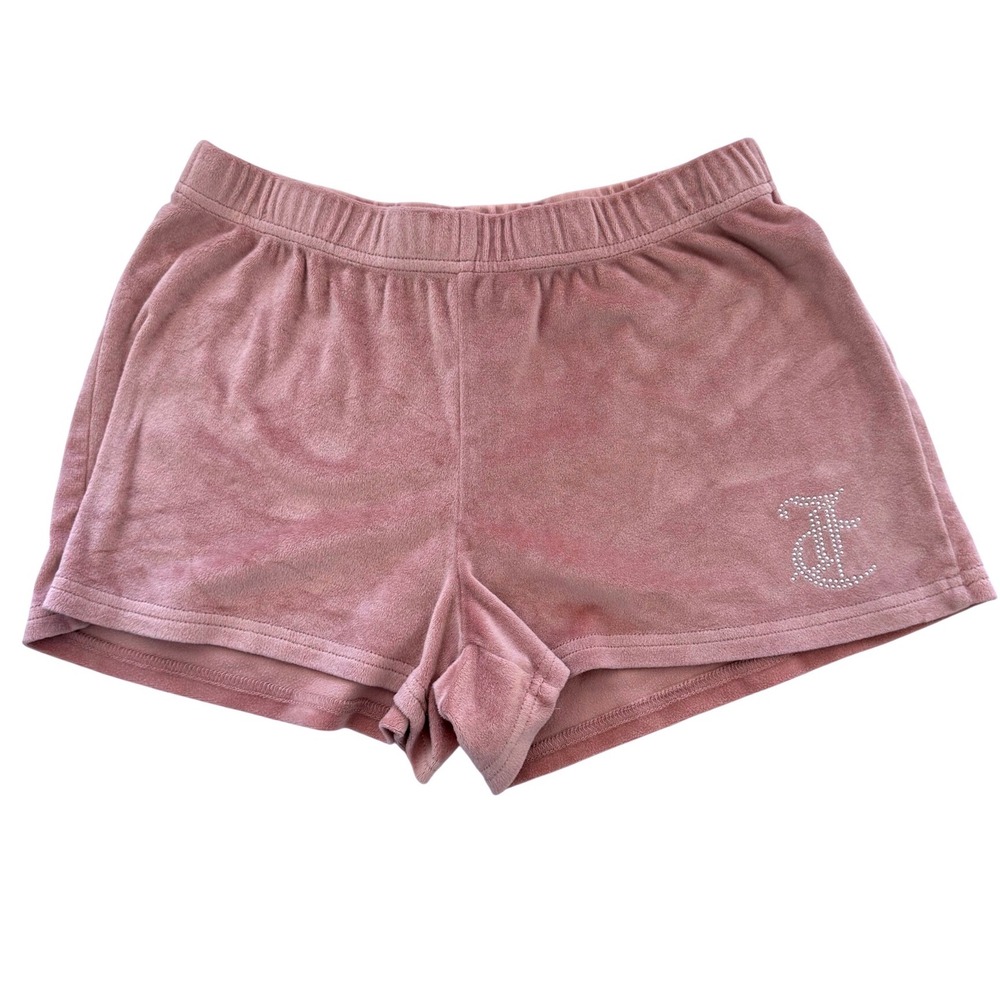Juicy Couture Velour Shorts Pink Rhinestone Logo Y2K Loungewear Sz Sm